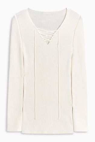 Rib Lace Up Sweater